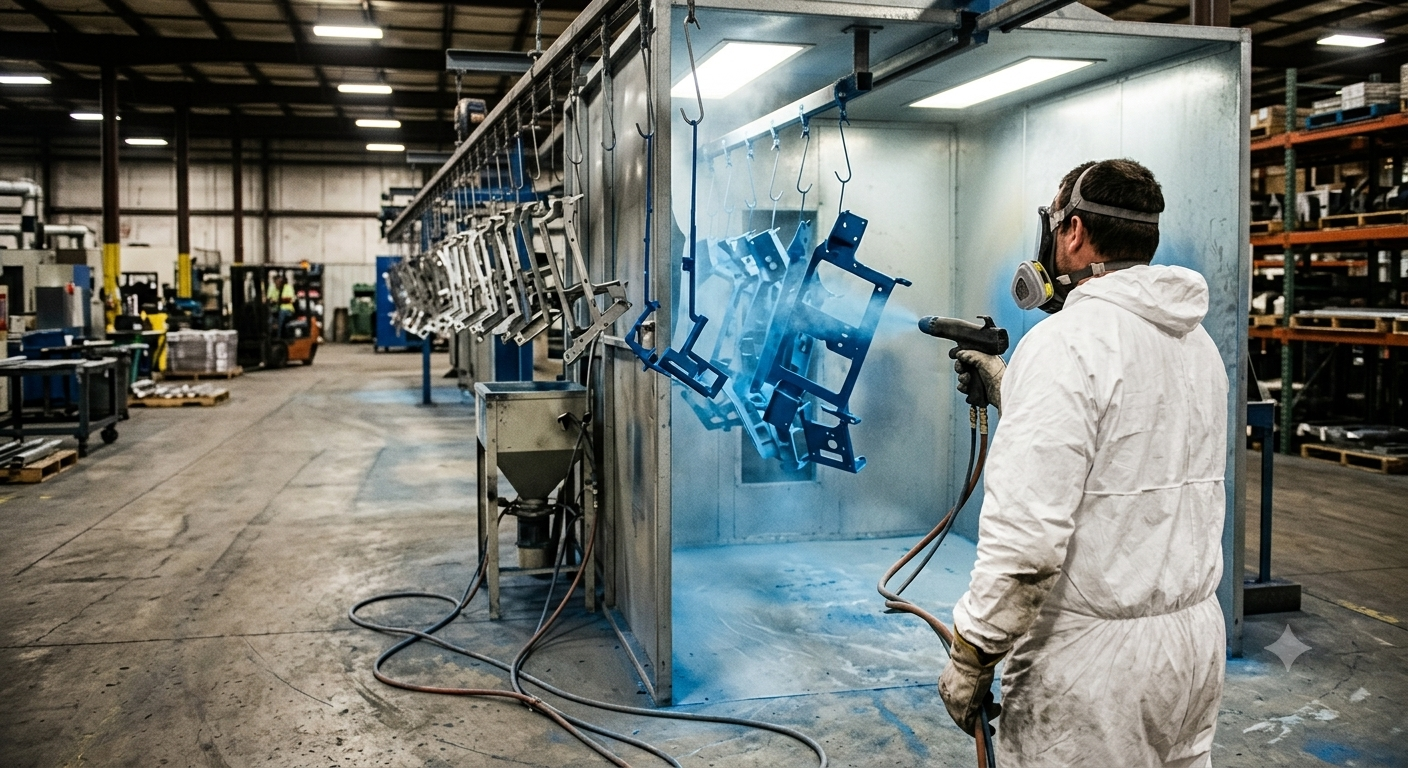 Technician applying powder coating